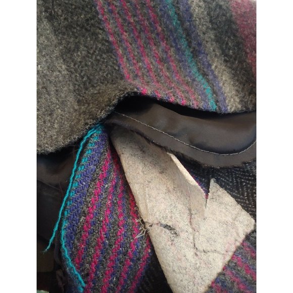 Vintage 1980s Womens 11 Winter Coat Wool Gray Purple Stripe Button Uruguay Mid - Picture 5 of 12